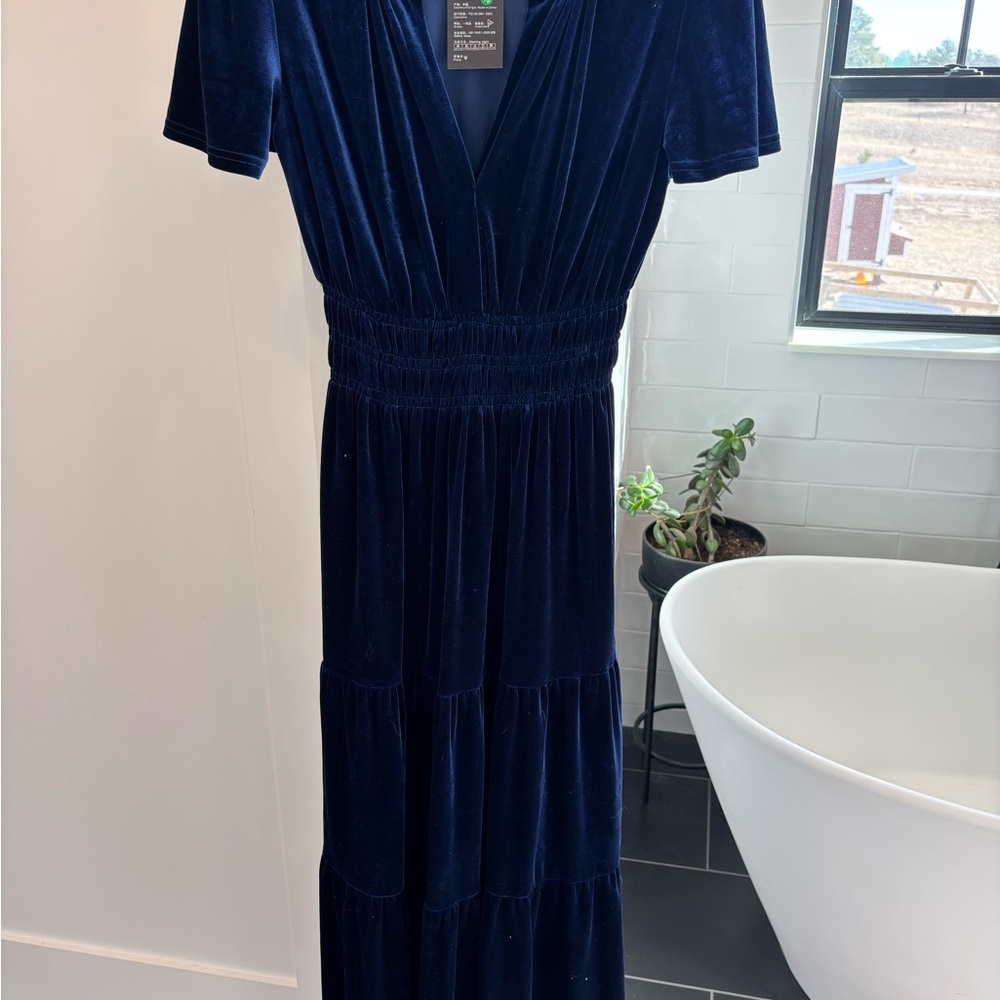 Deep Blue Velvet Maxi Dress